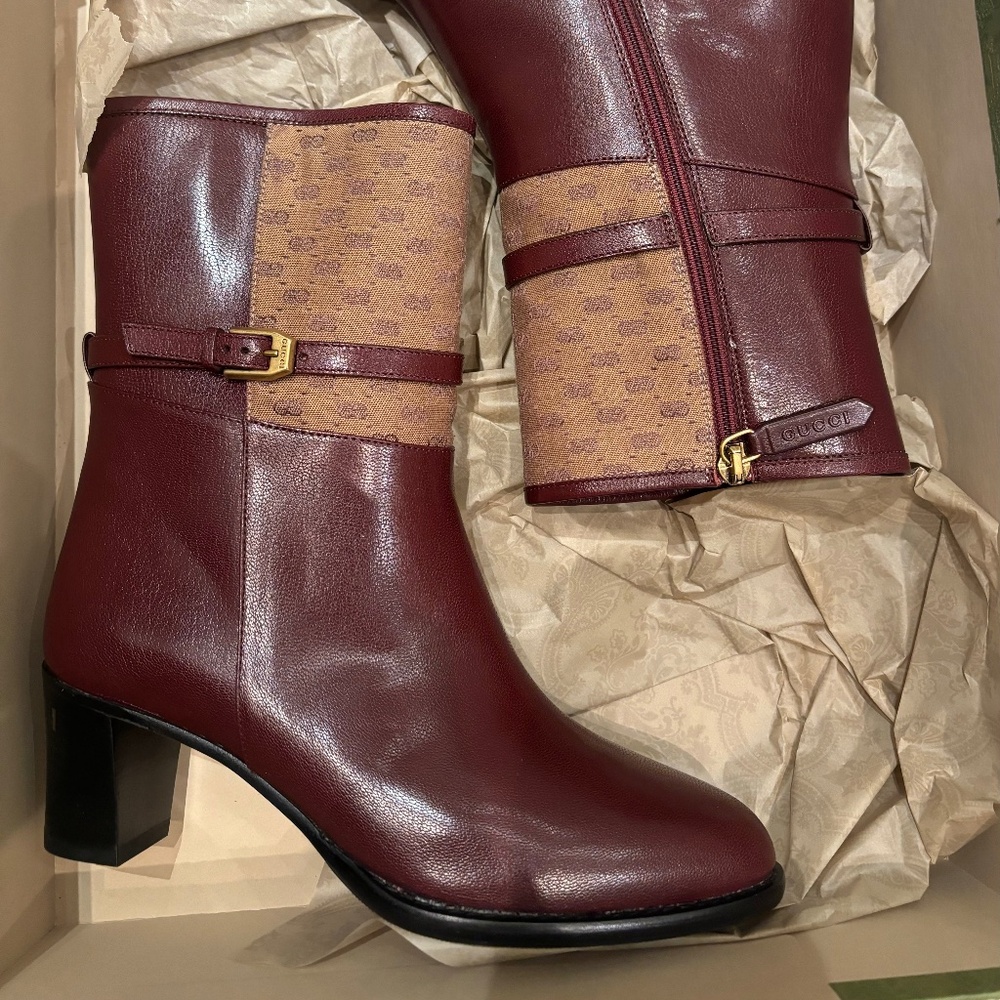 BRAND NEW GUCCI Burgundy Boots, Size 6